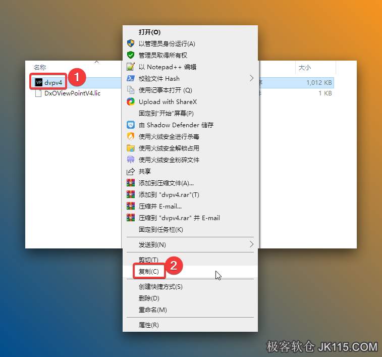 鼠标右键选择【dvpv4】，点击【复制】。